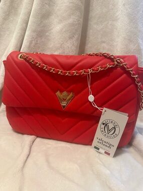 Valentino Orlandi Red Quilted Chain Shoulder Bag NWT Designer Style Purse